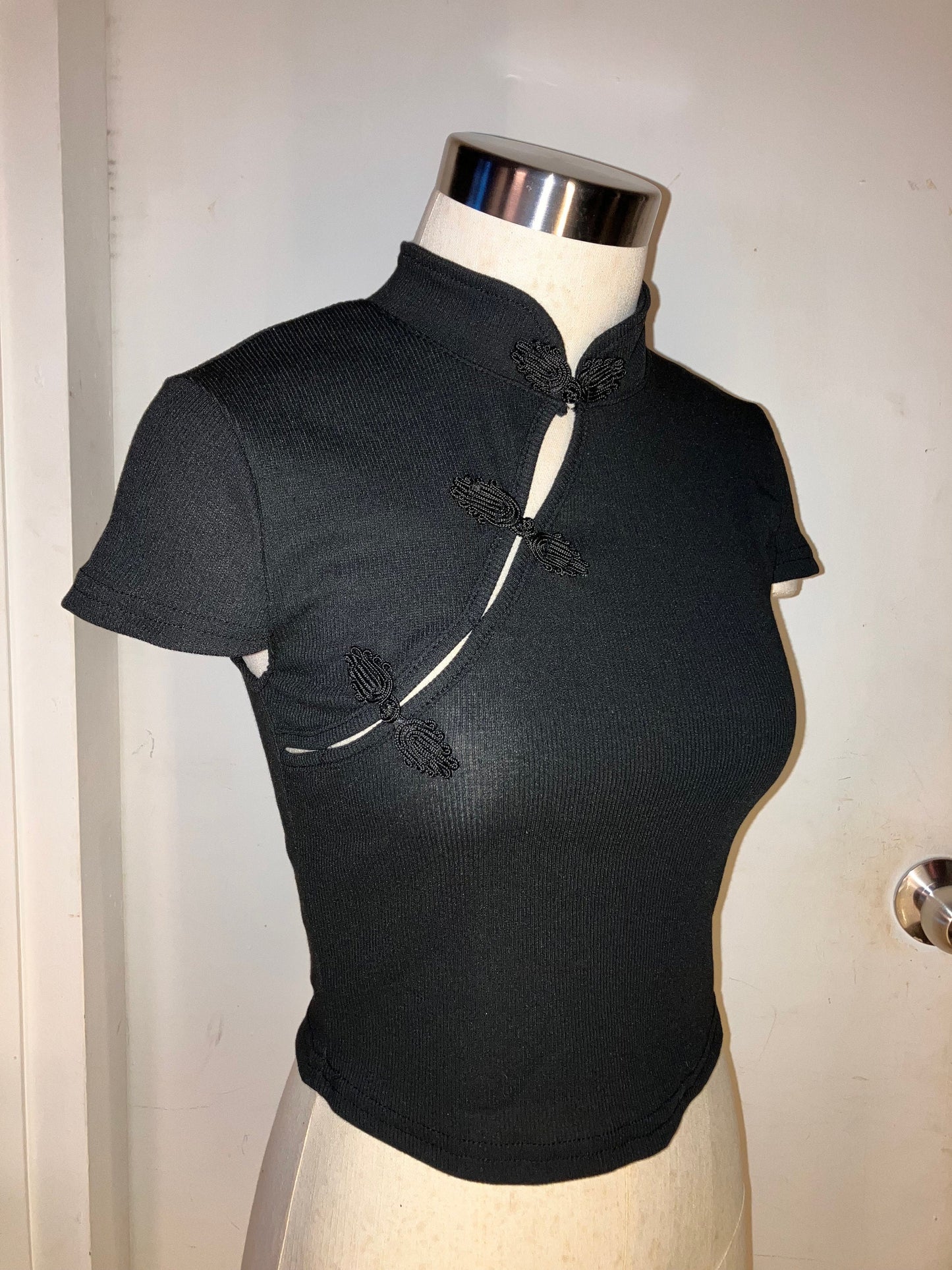 Modern Qipao / Cheongsam halter tank | black grey gray | stretchy Jersey knit elastic comfy y2k euphoria 2000s cropped cute summer crop top - 企直啲 Stand Tall D