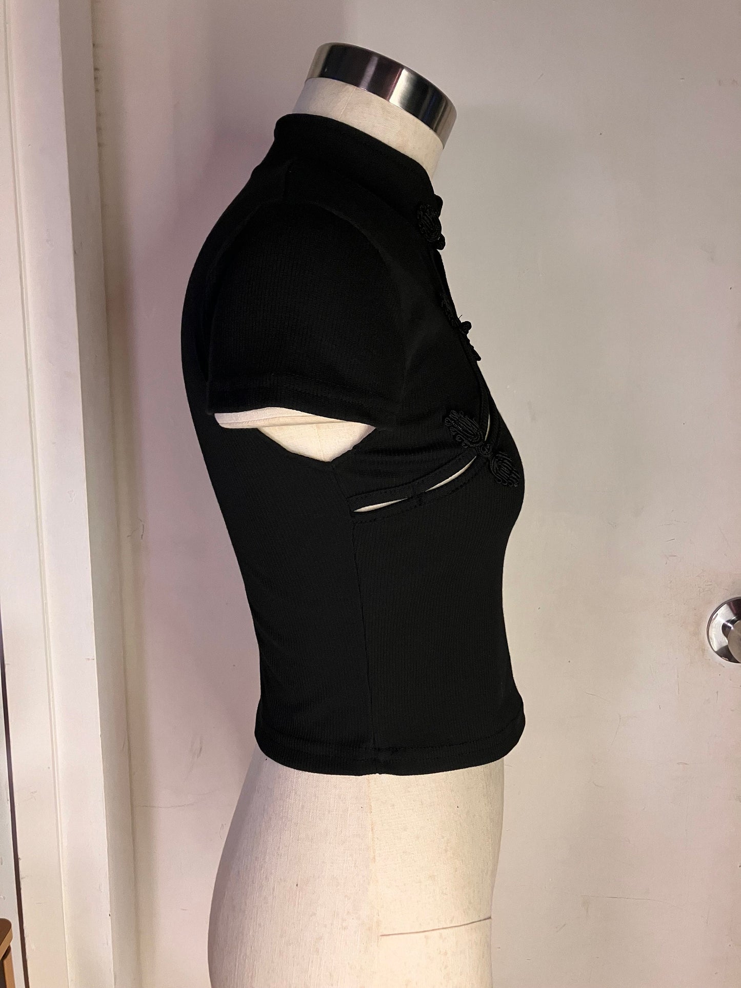 Modern Qipao / Cheongsam halter tank | black grey gray | stretchy Jersey knit elastic comfy y2k euphoria 2000s cropped cute summer crop top - 企直啲 Stand Tall D