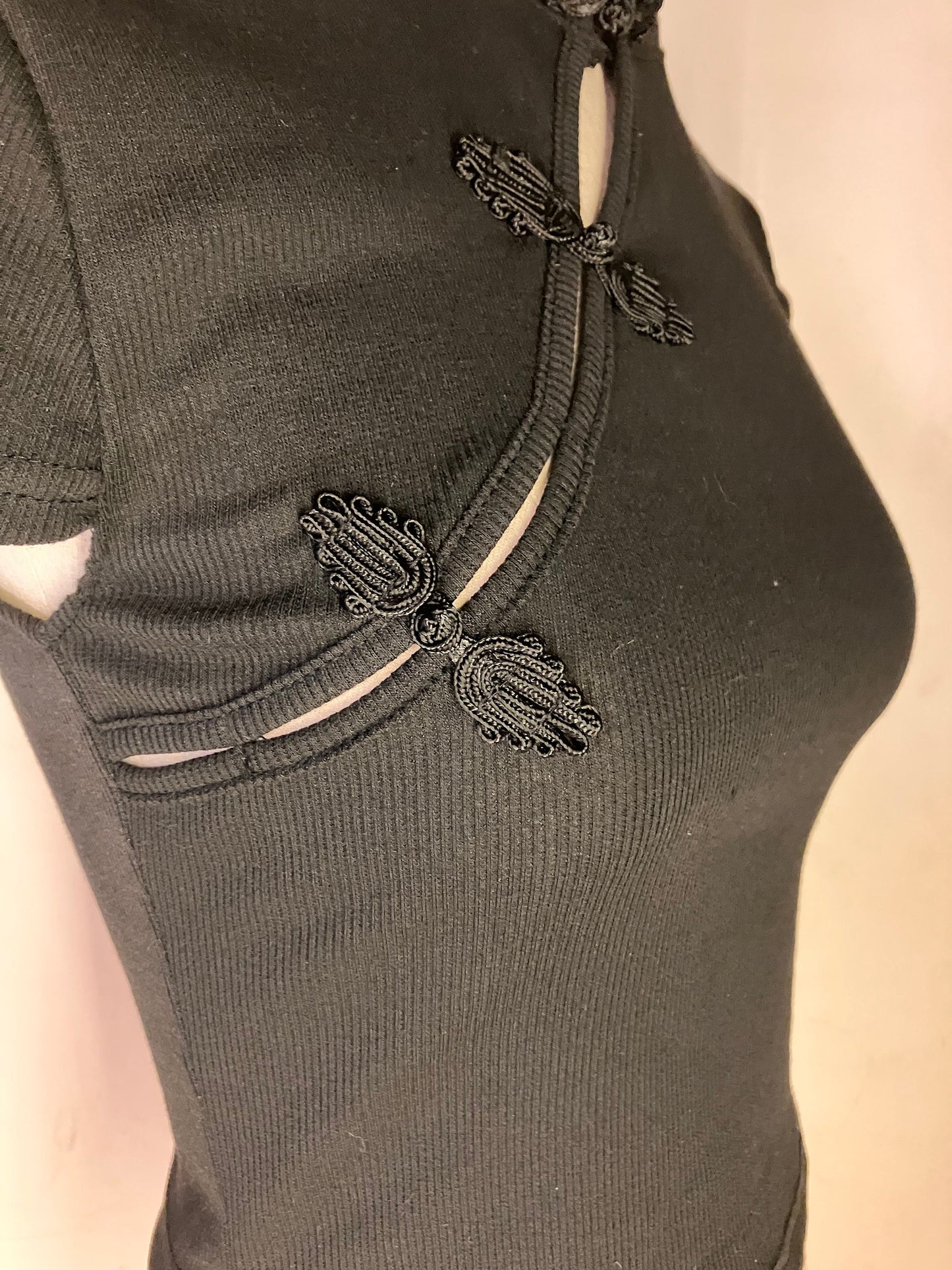Modern Qipao / Cheongsam halter tank | black grey gray | stretchy Jersey knit elastic comfy y2k euphoria 2000s cropped cute summer crop top - 企直啲 Stand Tall D