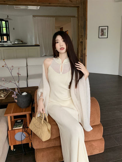 ❄️ Wool Knit stretch thicc white Qipao dress