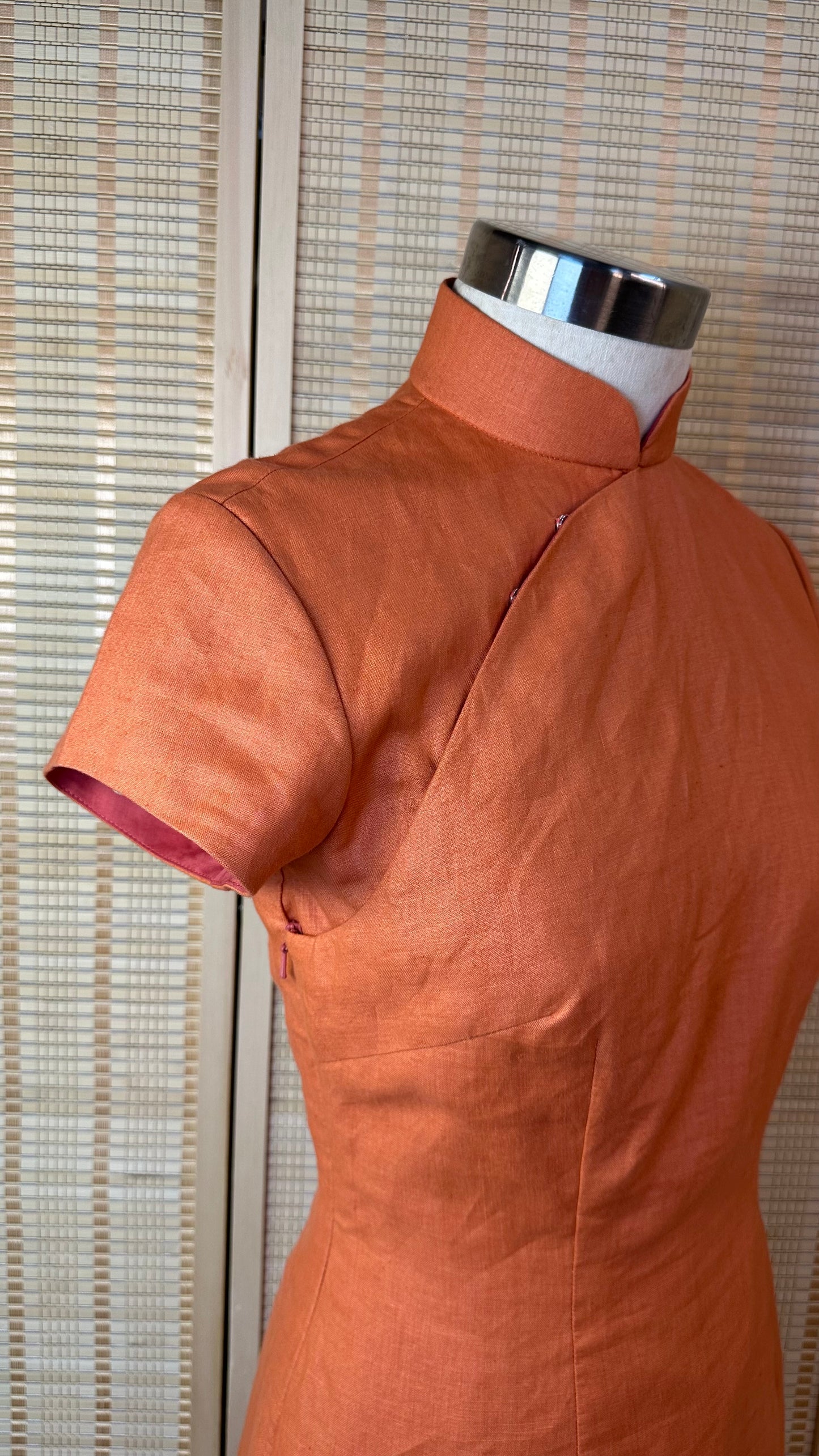 🍊Orange Silk Linen Cheongsam