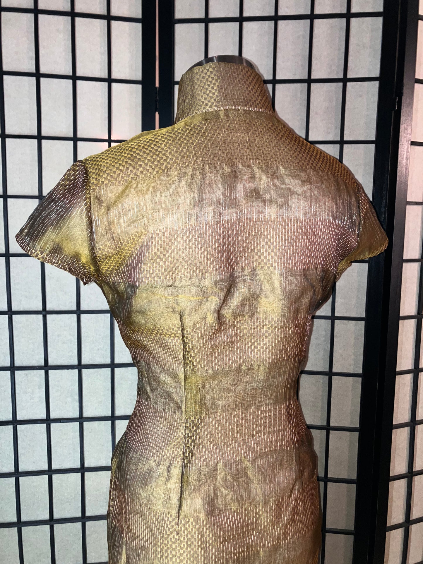 ✨ Golden Brown stripes Organza Cheongsam