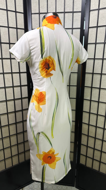 💛Yellow Daffodil Chiffon Cheongsam - 企直啲 Stand Tall D