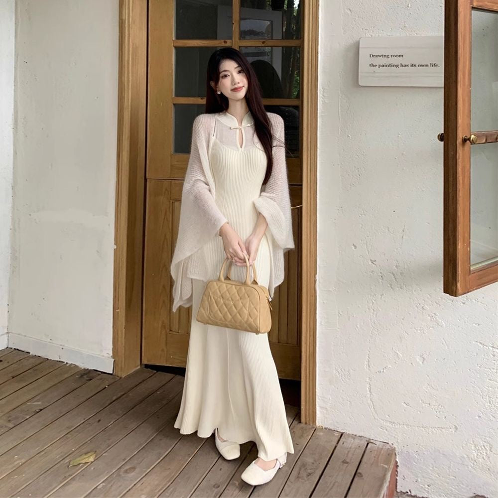 ❄️ Wool Knit stretch thicc white Qipao dress