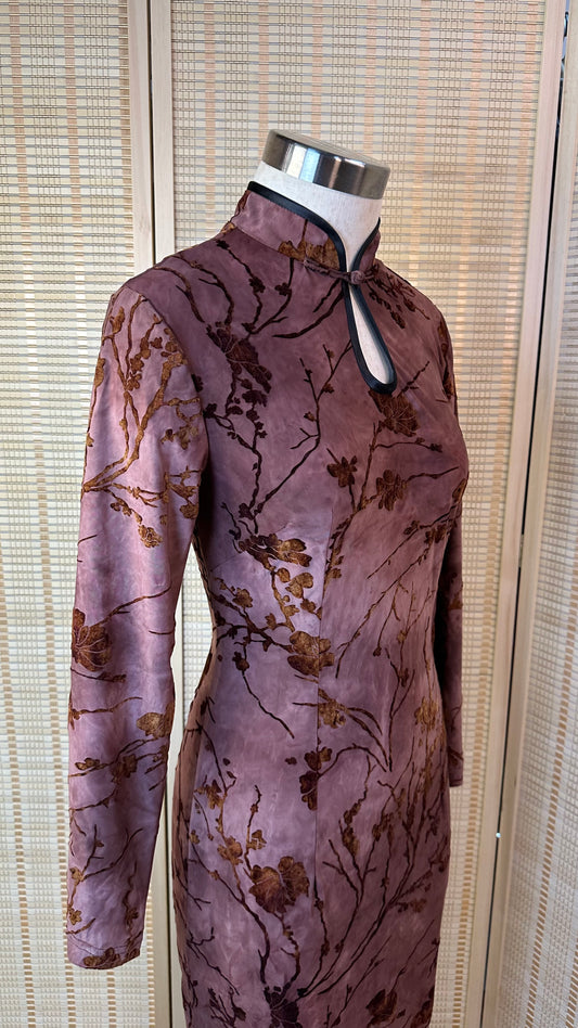 🍂 Earth plum velvet stretchy Qipao - 企直啲 Stand Tall D