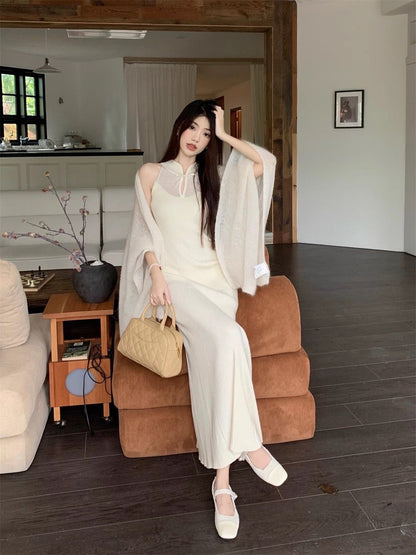 ❄️ Wool Knit stretch thicc white Qipao dress