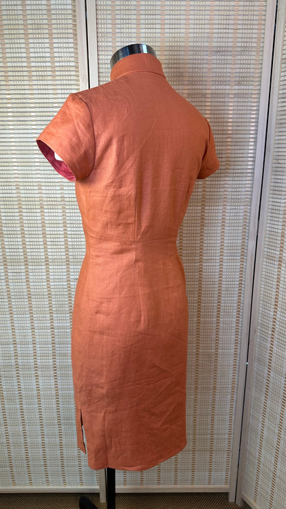 🍊Orange Silk Linen Cheongsam