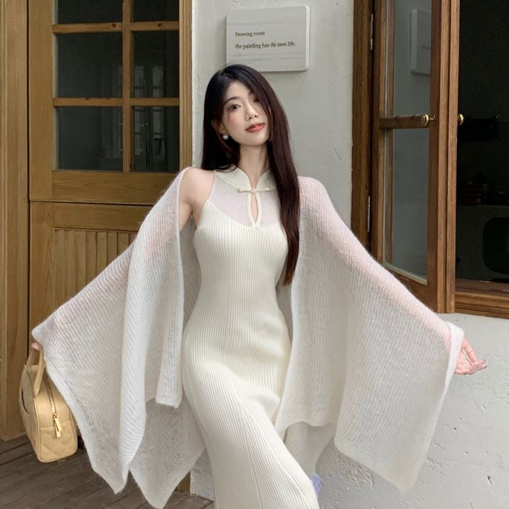 ❄️ Wool Knit stretch thicc white Qipao dress