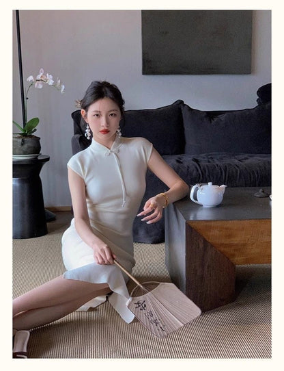 💗🩵🤍 Knit stretch Qipao dress