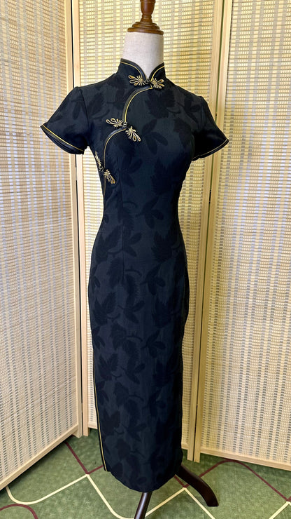 🖤Black Cotton brocade Qipao Dress