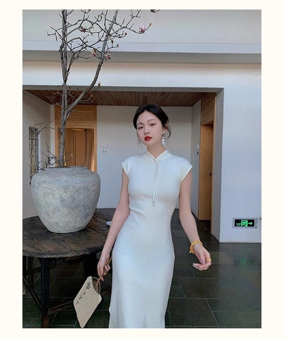 💗🩵🤍 Knit stretch Qipao dress