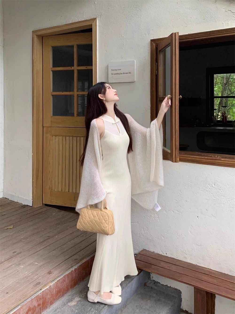 ❄️ Wool Knit stretch thicc white Qipao dress