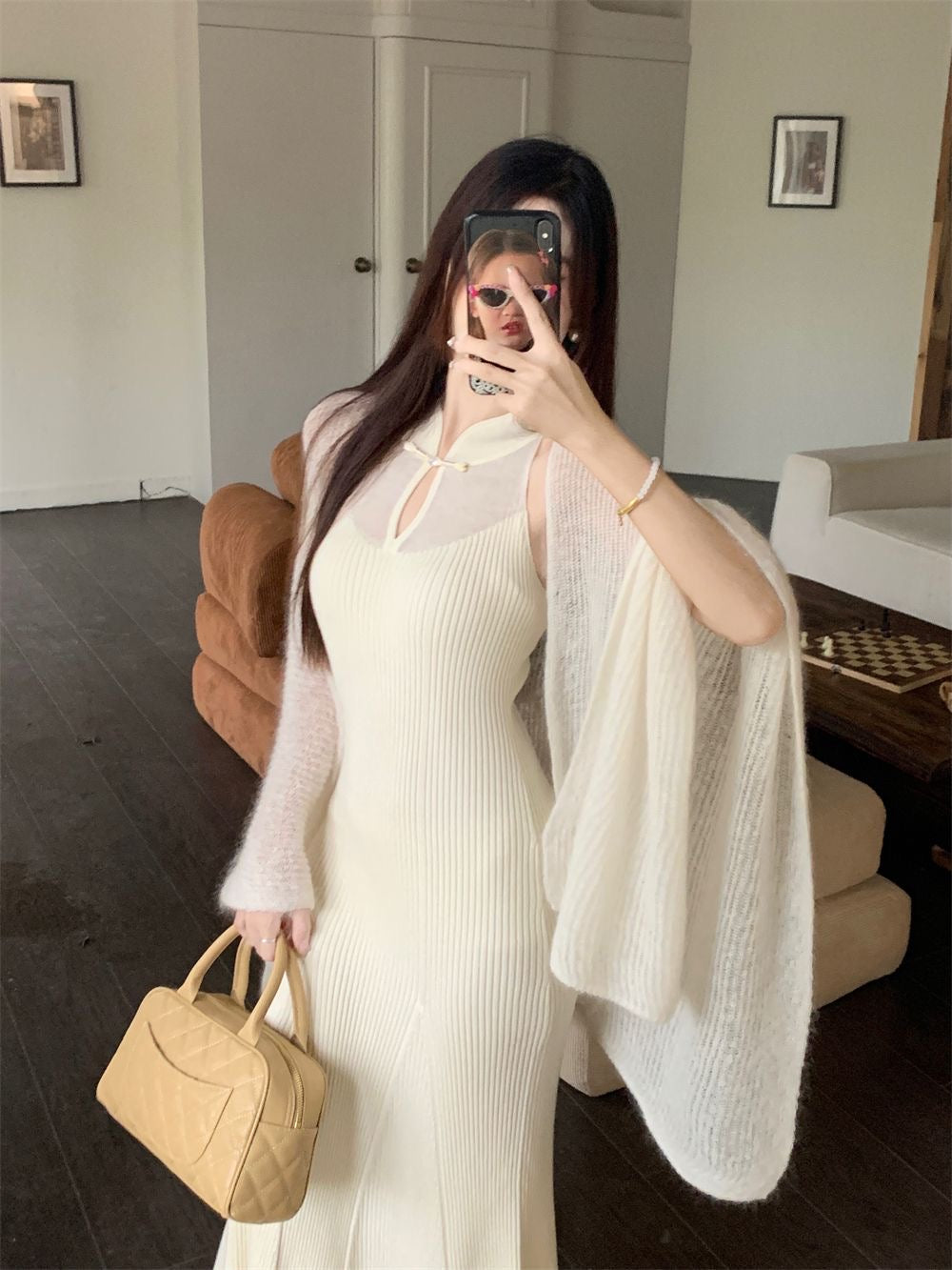 ❄️ Wool Knit stretch thicc white Qipao dress