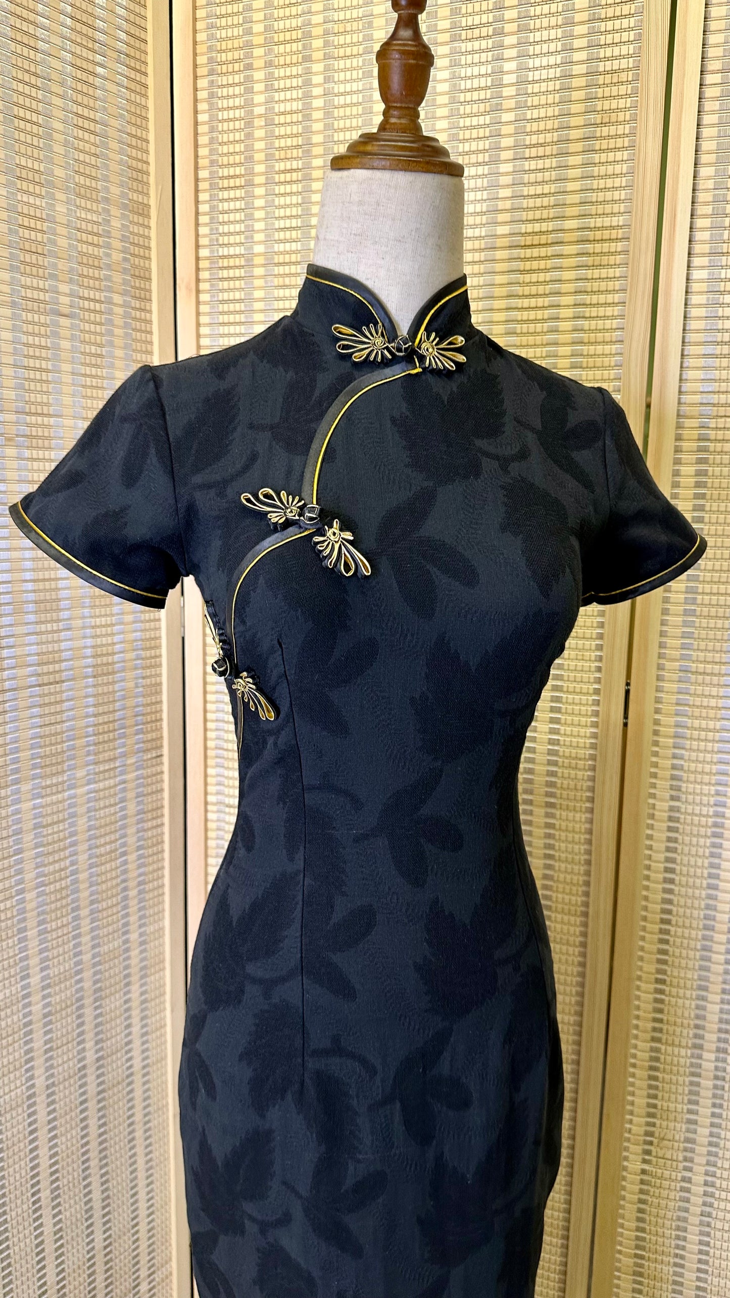 🖤Black Cotton brocade Qipao Dress