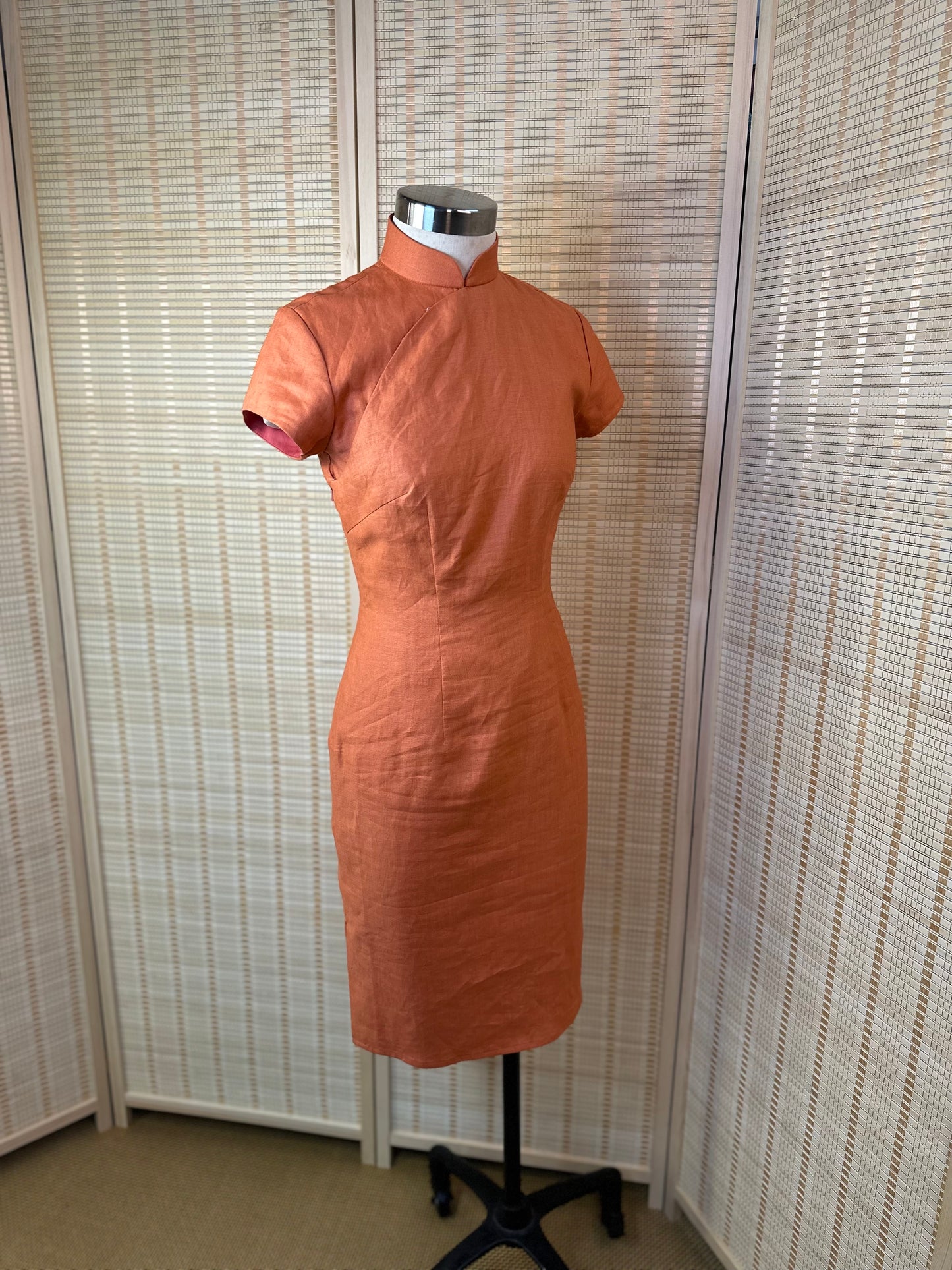 🍊Orange Silk Linen Cheongsam