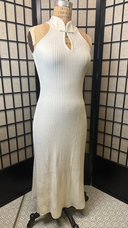 ❄️ Wool Knit stretch thicc white Qipao dress