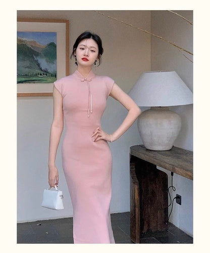 💗🩵🤍 Knit stretch Qipao dress