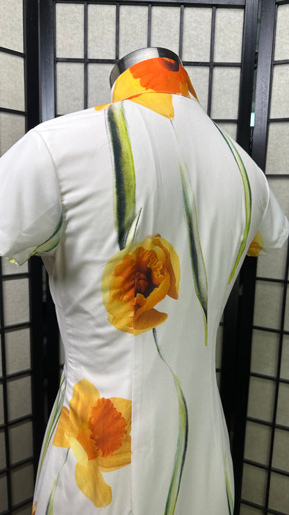 💛Yellow Daffodil Chiffon Cheongsam - 企直啲 Stand Tall D