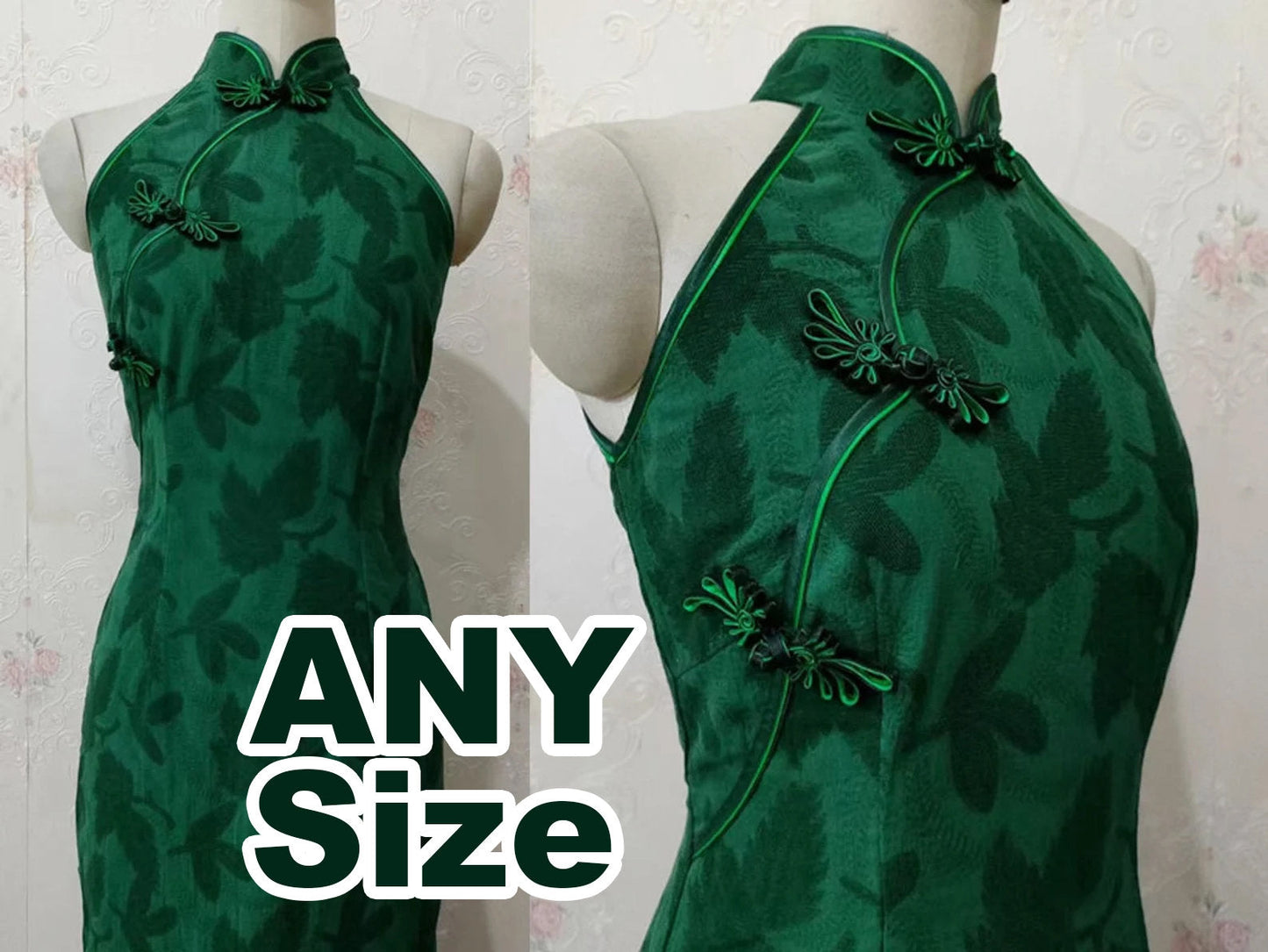 Black or Green jacquard brocade Embroidery CheongSam qipao Dress [Tailor-Made] | made to measure any plus size tailormade stretch bespoke - 企直啲 Stand Tall D