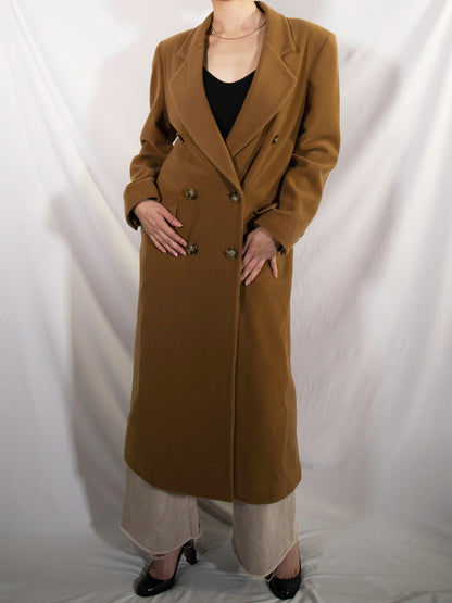 Vintage | caramel golden brown wool long coat jacket blazer shoulder pad | ankle length, heavy wool Timeless classic basic ready to ship NOW