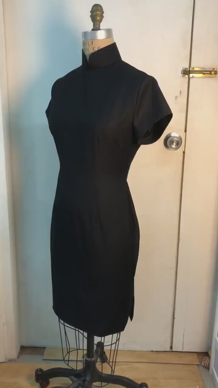 1960s Hong Kong style Little Black CheongSam Dress [Tailor-Made] [ Silk wool blend ]