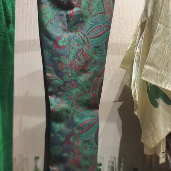 Green thick colorful luxury brocade trousers | experimental fashion sample ready to ship now | no zipper fully button historical design