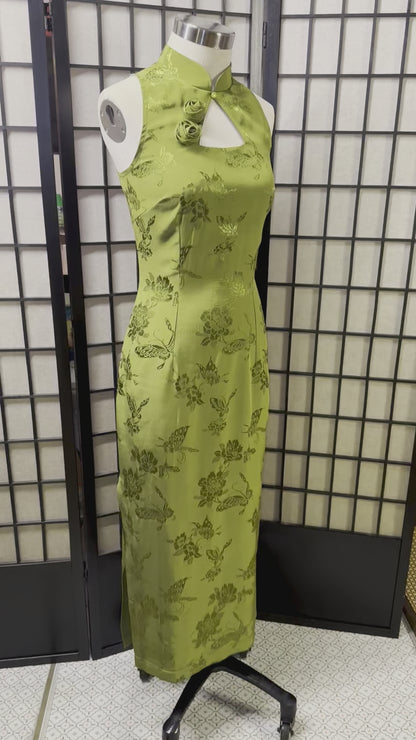 🍵 Matcha Brocade modern Qipao dress