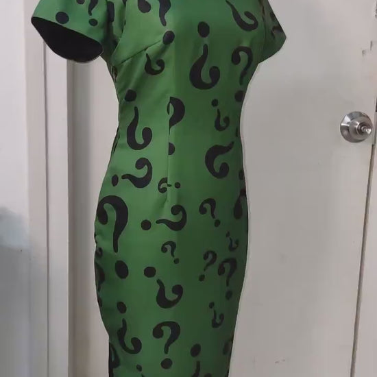 1960s Hong Kong style Green Riddle CheongSam Dress [Tailor Made] (Custom printed any colour) female womens Jim Carrey 1995 Riddler cosplay