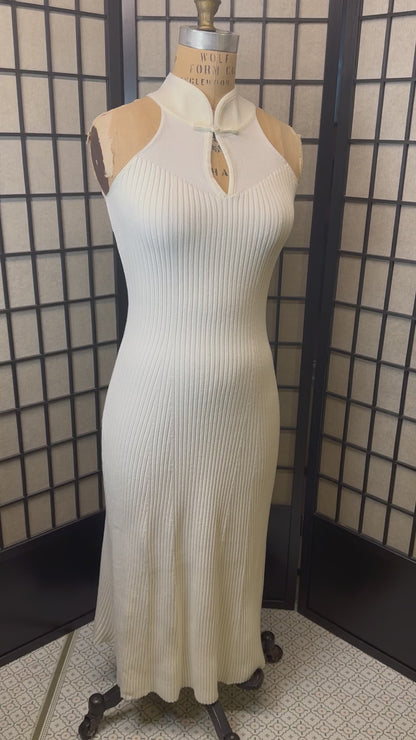 ❄️ Wool Knit stretch thicc white Qipao dress