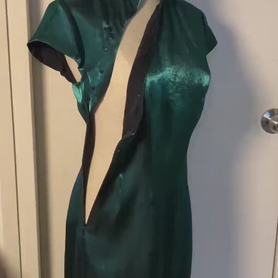 1960s Hong Kong style | Dark Green shimmering Bling CheongSam Dress [Tailor Made]Traditional bespoke dressmaking make to measure qipao asian