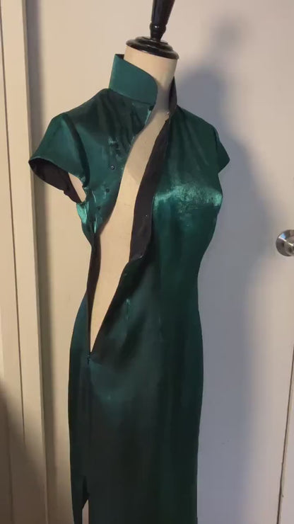 1960s Hong Kong style | Dark Green shimmering Bling CheongSam Dress [Tailor Made]Traditional bespoke dressmaking make to measure qipao asian