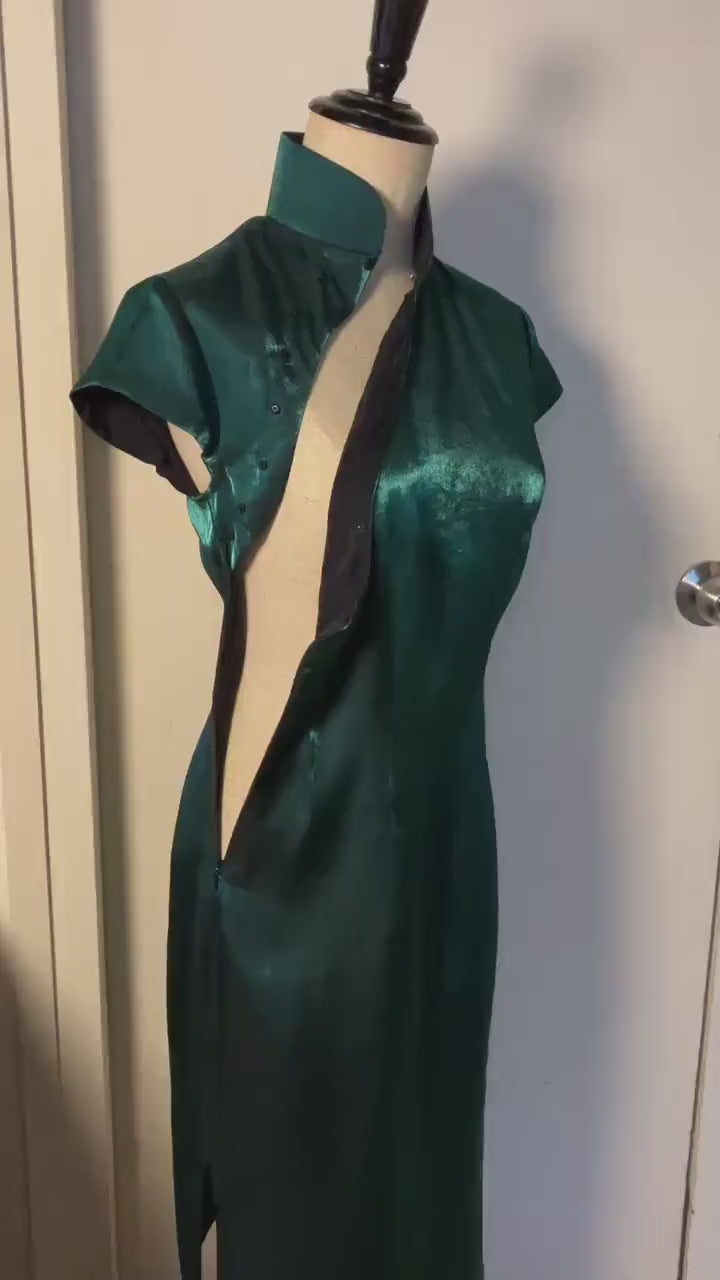 1960s Hong Kong style | Dark Green shimmering Bling CheongSam Dress [Tailor Made]Traditional bespoke dressmaking make to measure qipao asian