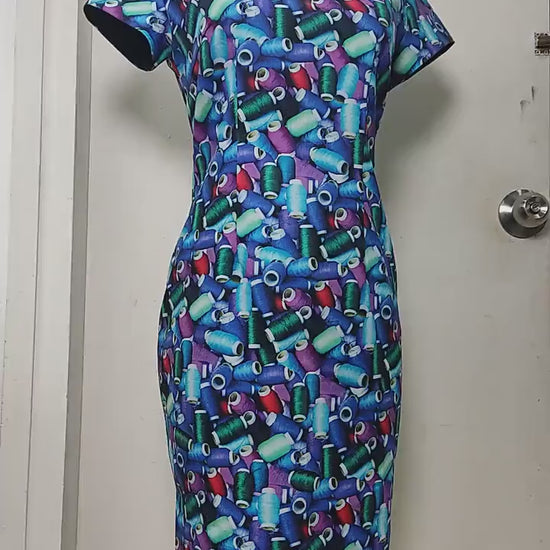 1960s Hong Kong style CheongSam Dress [Tailor-Made] | Blue funky thread rolls printed cotton