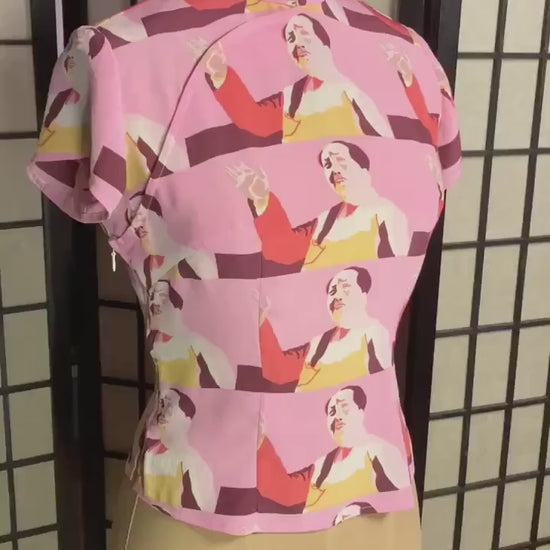 1960s Hong Kong style Pink Mao CheongSam crop top [Tailor-Made] printed chairman Mao pure silk chiffon custom made any size fit any request