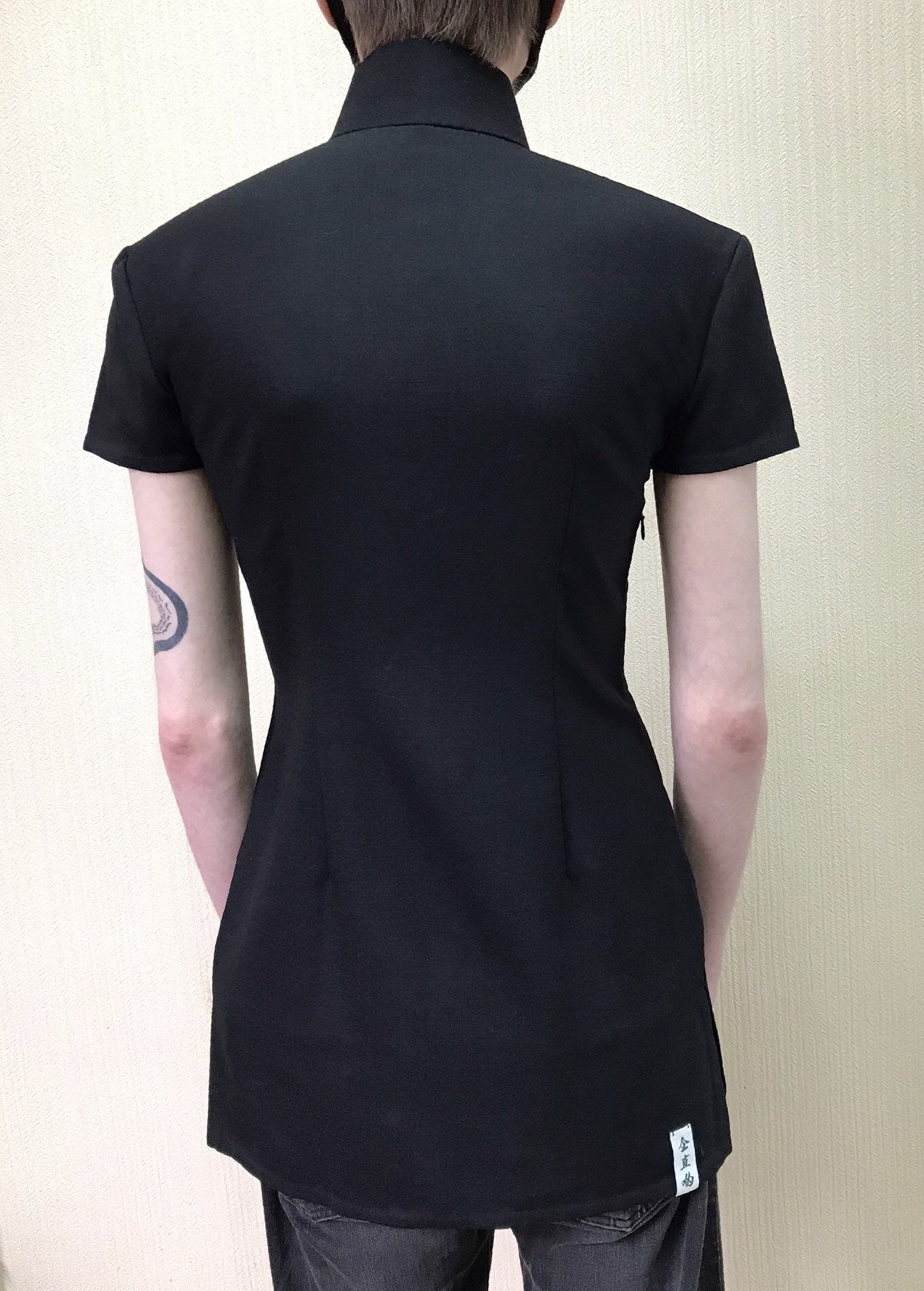 🎱 Black silk wool Unisex Cheongsam Top - 企直啲 Stand Tall D