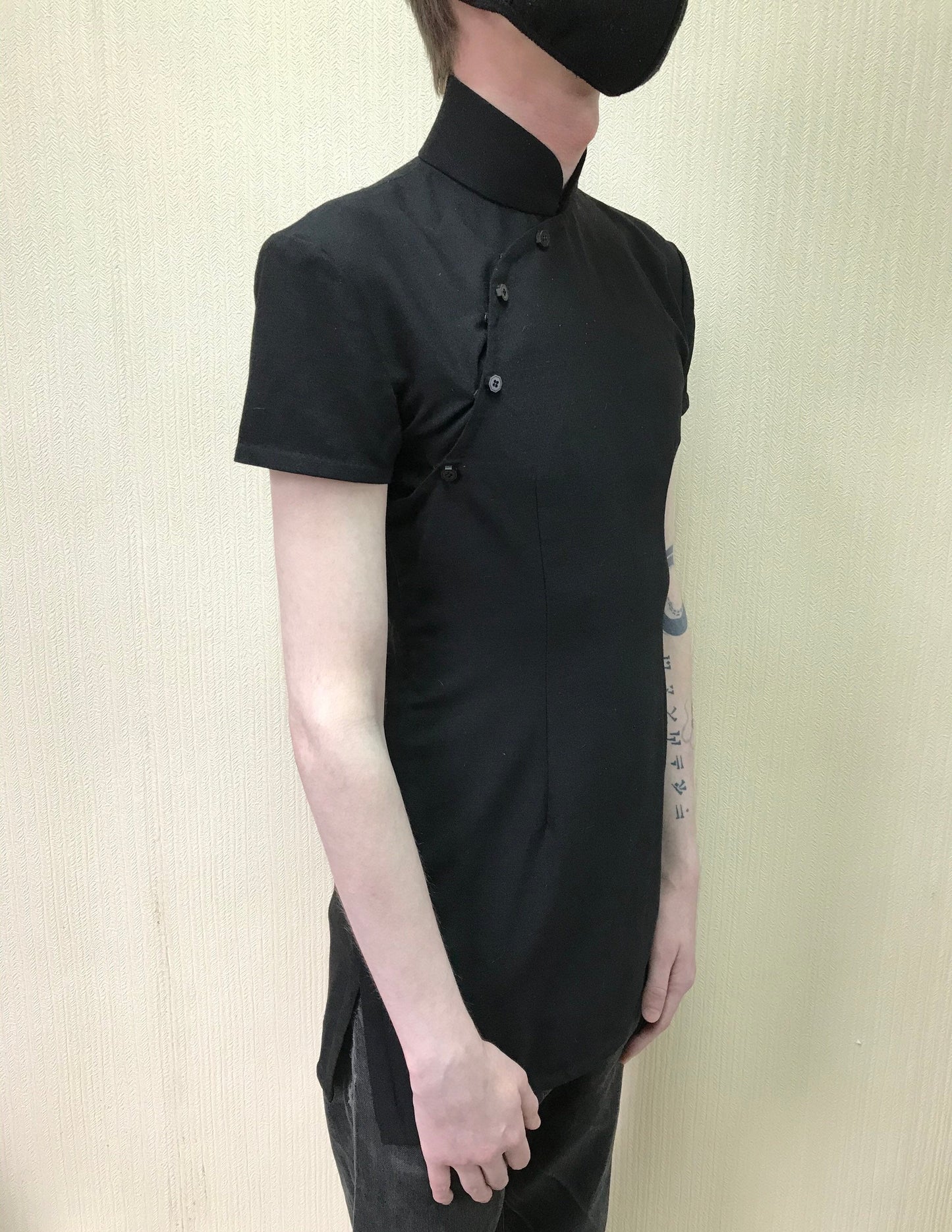 🎱 Black silk wool Unisex Cheongsam Top - 企直啲 Stand Tall D