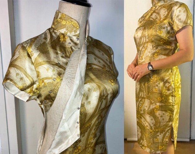 ✨ Golden Floral Silk Cheongsam - 企直啲 Stand Tall D