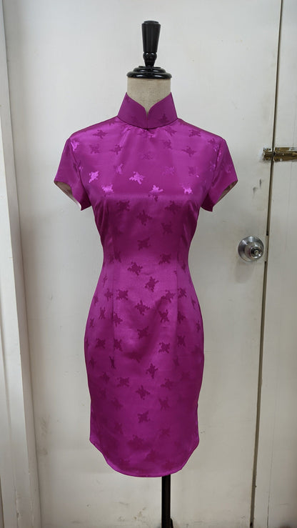 💓 Houndstooth shocking pink Brocade Cheongsam - 企直啲 Stand Tall D