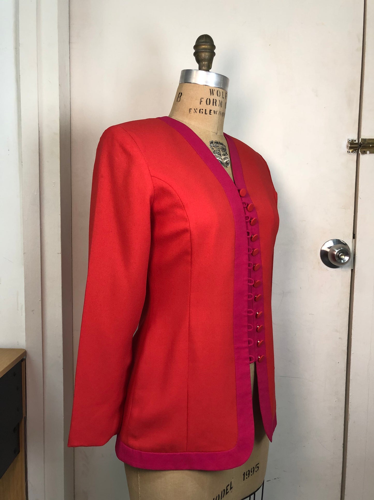 Vintage 1980s Magenta Orange row fabric buttons top / blazer | ready to ship NOW