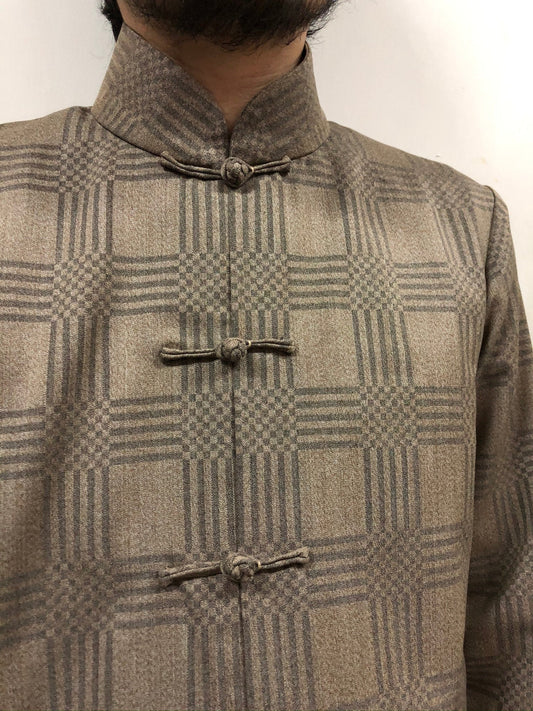 Brown Checkered Mandarin Jacket  [Tailor-Made] - 企直啲 Stand Tall D