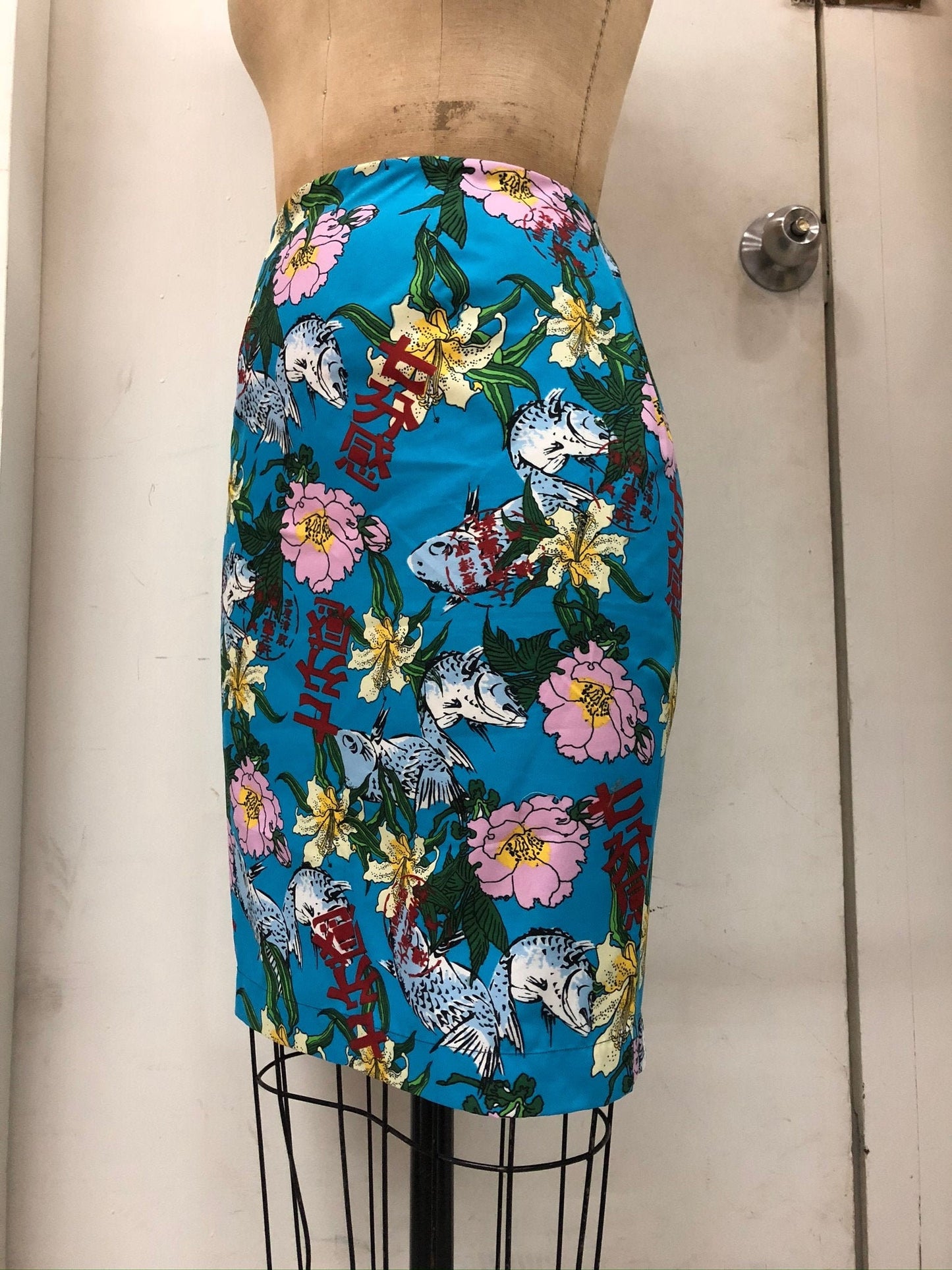 Any Size Single side Slit Skirt [Tailor-Made] | Authentic Japanese Print Blue fish custom measurment made to order tailor