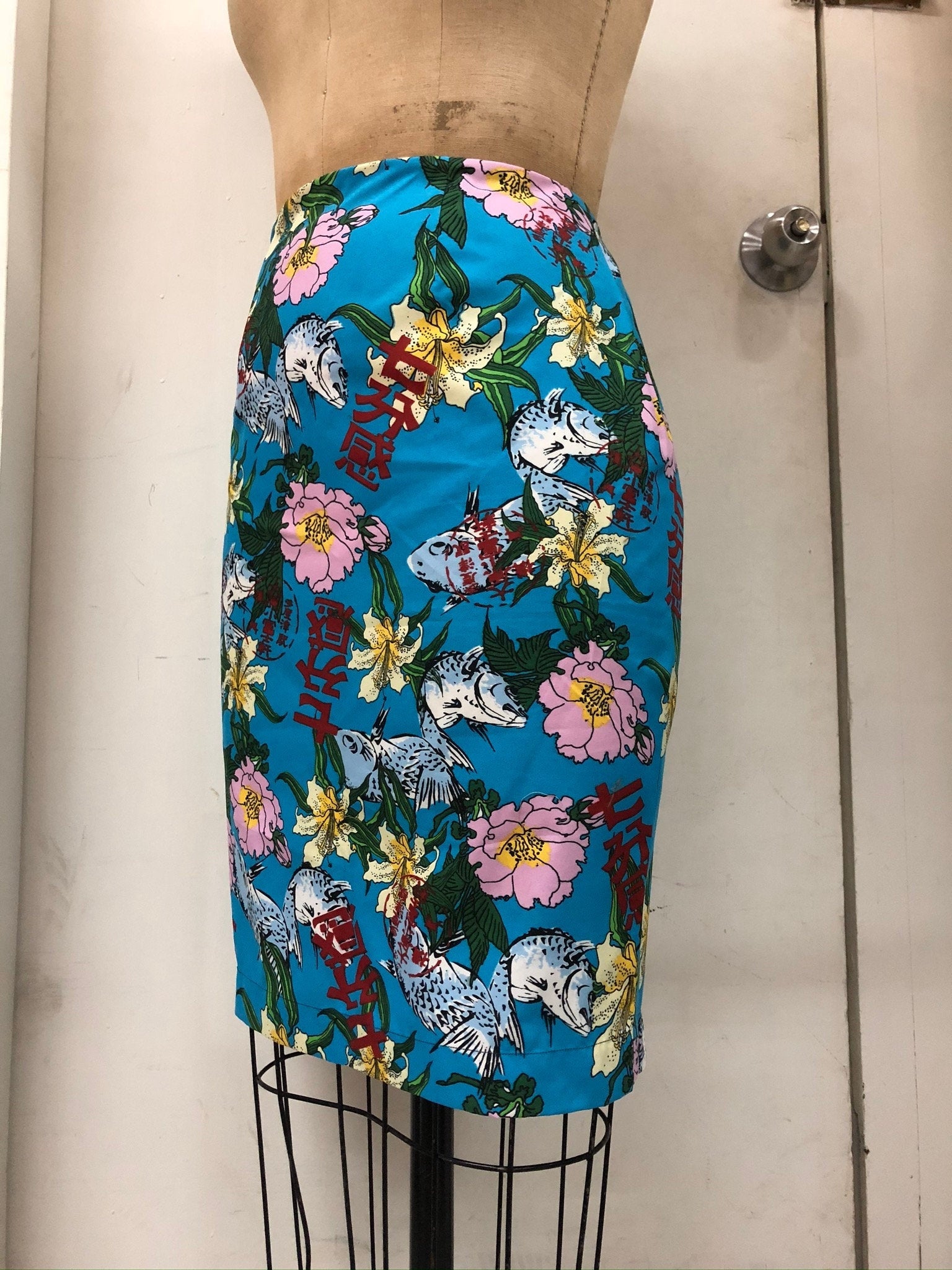 Any Size Single side Slit Skirt [Tailor-Made] | Authentic Japanese Print Blue fish custom measurment made to order tailor