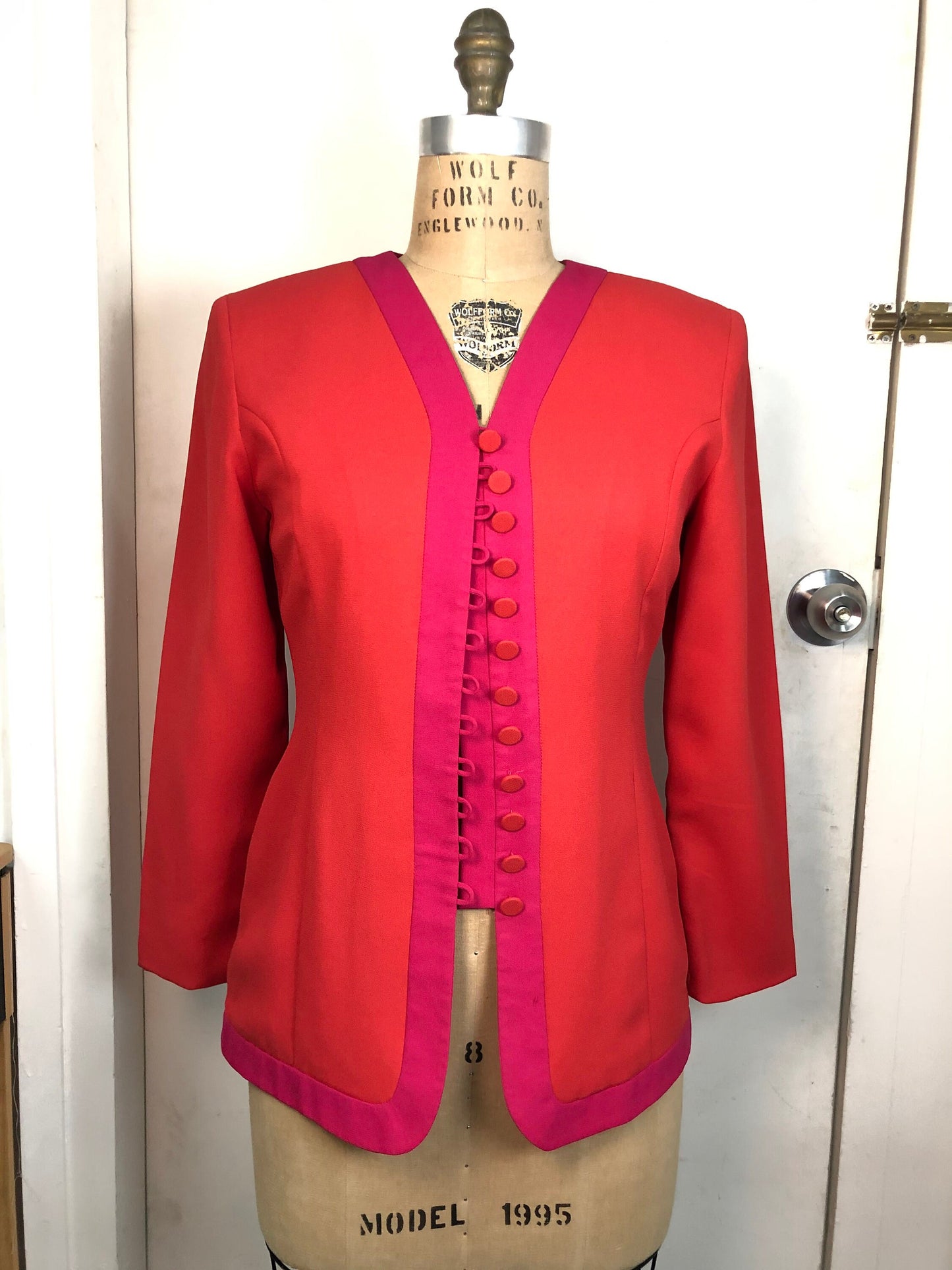 Vintage 1980s Magenta Orange row fabric buttons top / blazer | ready to ship NOW