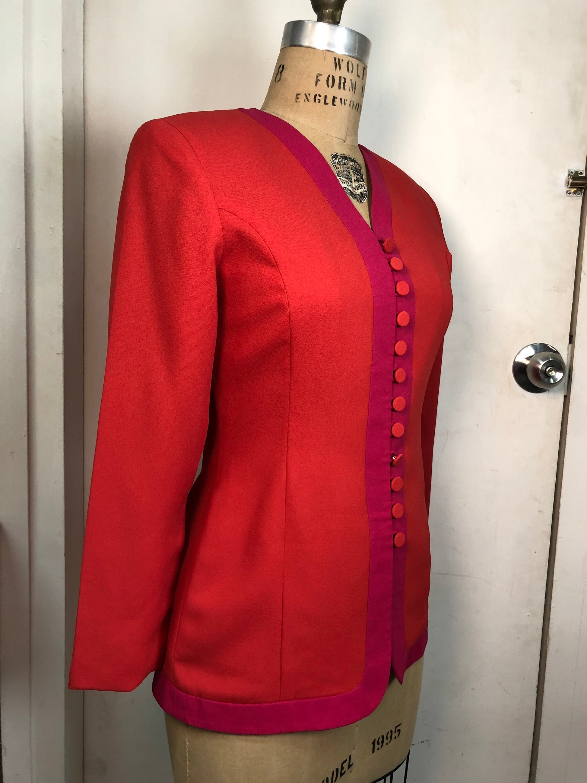 Vintage 1980s Magenta Orange row fabric buttons top / blazer | ready to ship NOW