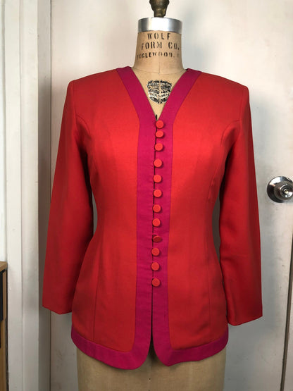 Vintage 1980s Magenta Orange row fabric buttons top / blazer | ready to ship NOW