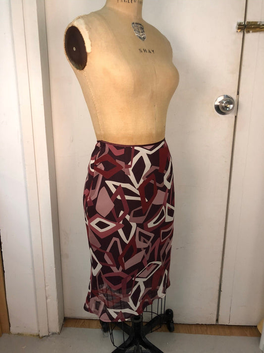 Japanese Vintage (Size 36-38) Lined Skirt | Purple Geometric printed chiffon | ready to ship NOW