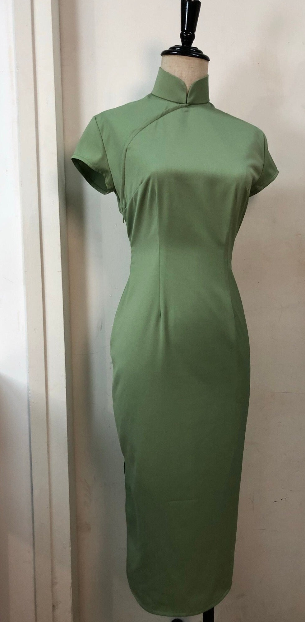 1960s Hong Kong style Avocado green CheongSam Dress [Tailor-Made] | Suit fabric