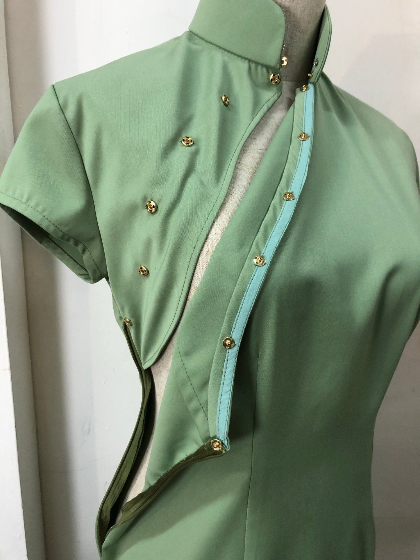 1960s Hong Kong style Avocado green CheongSam Dress [Tailor-Made] | Suit fabric