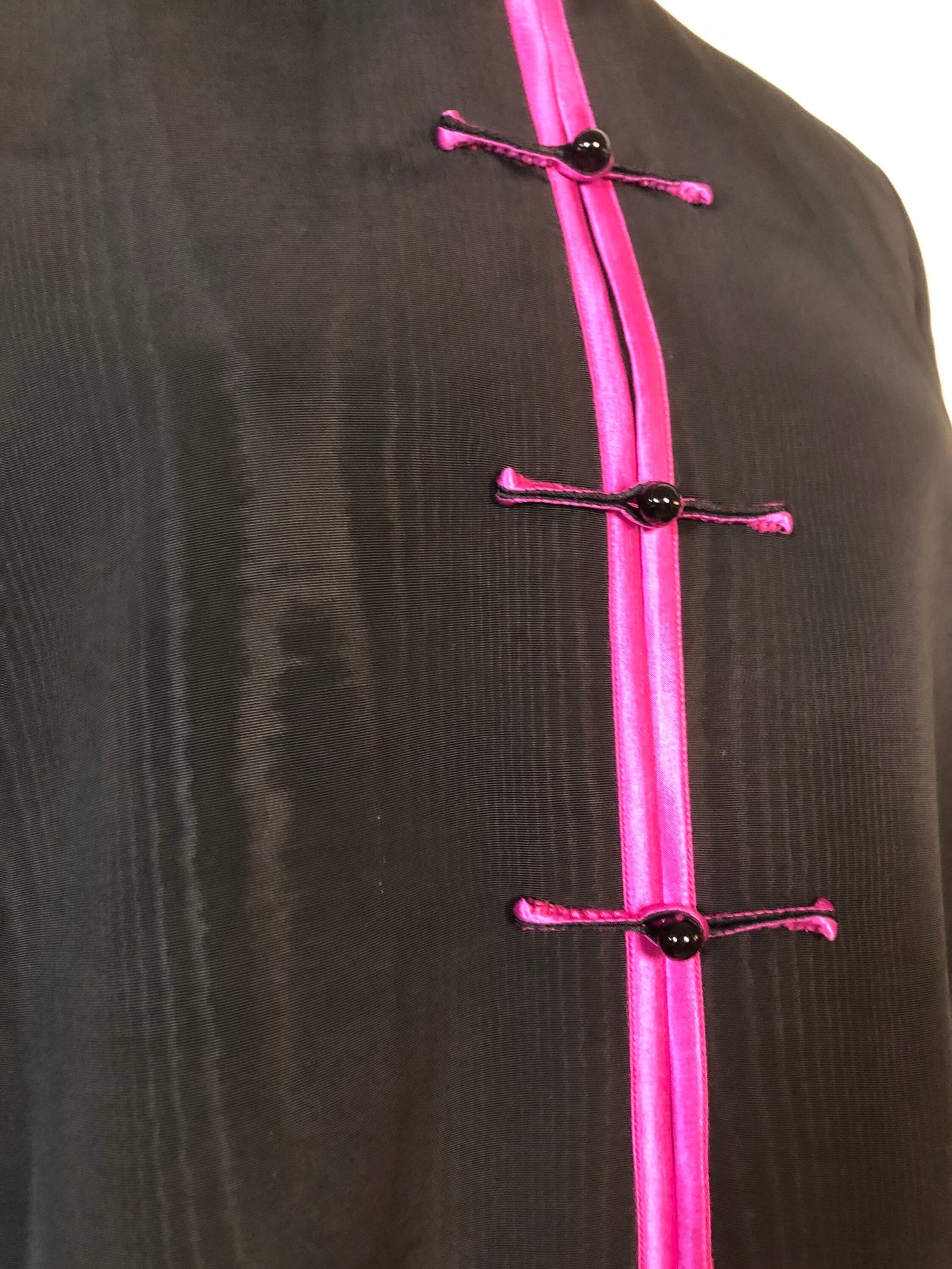 Black Mandarin Long Jacket with Magenta binding [Tailor-Made] Reflective Moiré Pattern fabric | bespoke / Paper pattern kraft cardstock