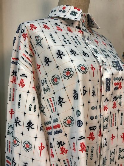 Oversize Long & short Sleeves Mahjong Shirt | BOLD Print on white , Unisex | Mah-Jongg lover perfect gift 熱愛麻雀中發白 - 企直啲 Stand Tall D